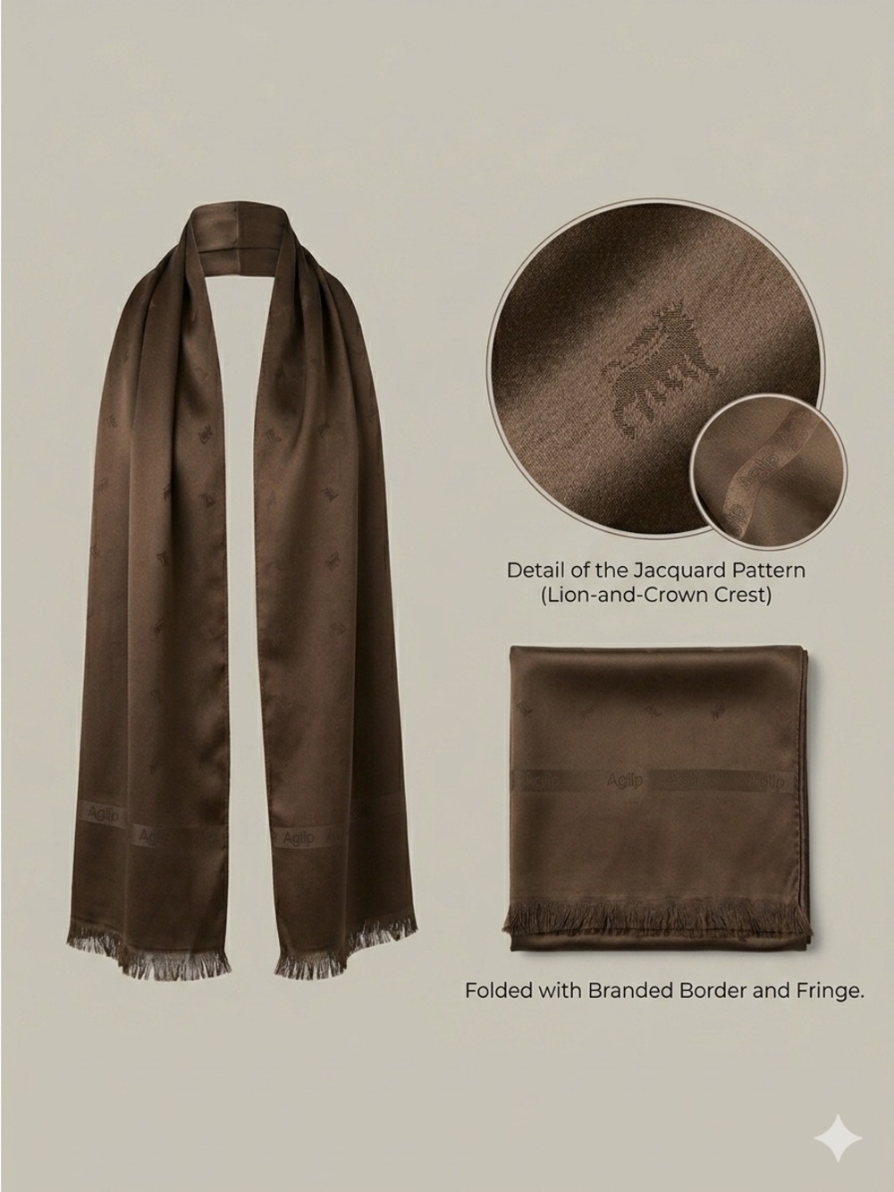 Vintage Chocolate Brown Fringed Satin Rectangular Opera Scarf